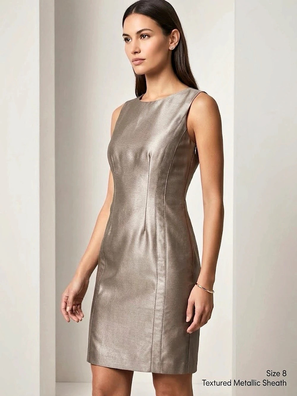 Calvin Klein Connected Apparel Textured Metallic Sheath Dress Brown Size 8